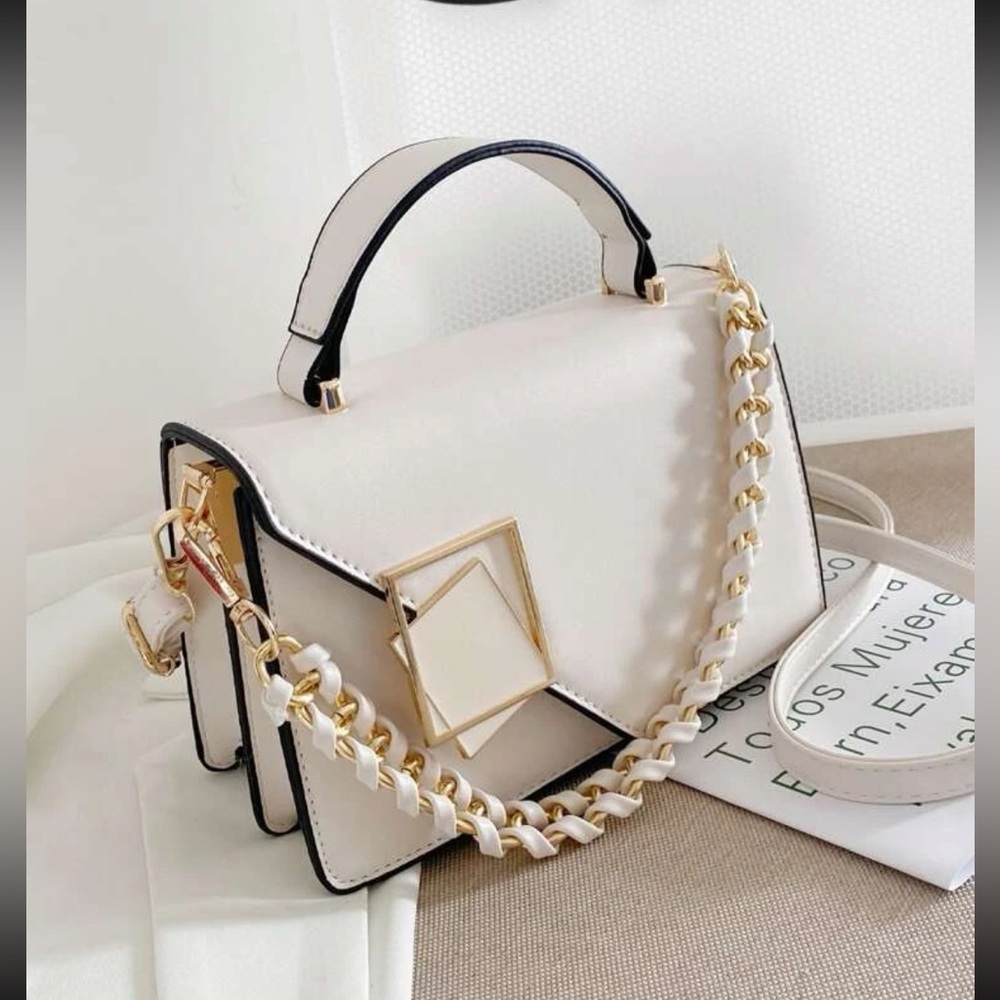 Metal Decor Square Handbag, Mini Chain Flap Purse, Crossbody Bag Mini